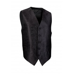 Shiny Jet Black Mens Dress Vest with Paisley Textured Design