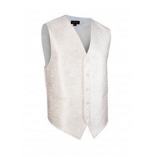 Ivory Off-White Wedding Vest with Paisley Textured Design