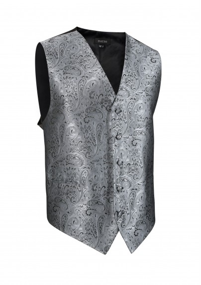 Shiny Paisley Textured Dress Vest in Mercury Metallic Silver