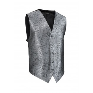 Shiny Paisley Textured Dress Vest in Mercury Metallic Silver