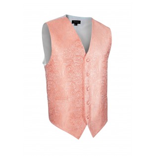 Shiny Wedding Paisley Textured Vest in Coral Bellini