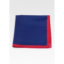 Navy Suit Pocket Square with Red Dots in Dark Blue