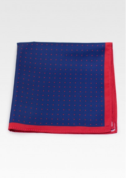 Navy Suit Pocket Square with Red Dots in Dark Blue