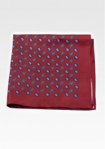 Classic Paisley Suit Pocket Square in Wine Red