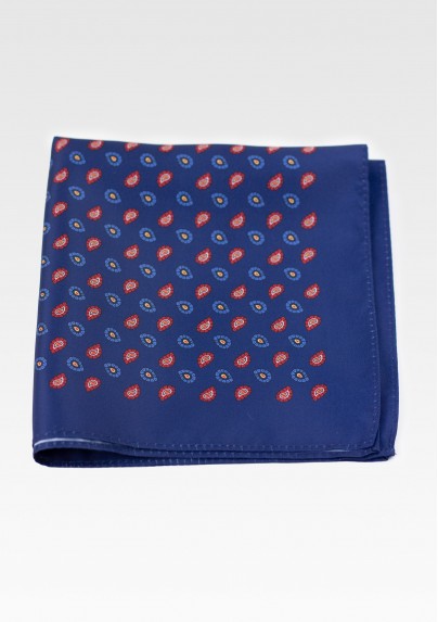 Dark Blue Suit Pocket Square with Modern Paisley