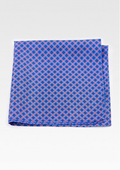 Geometric Floral Hanky in Blue and Orange