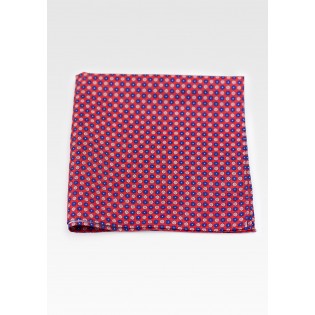 Suit Pocket Square in Red with Flower Print in Pink and Blue
