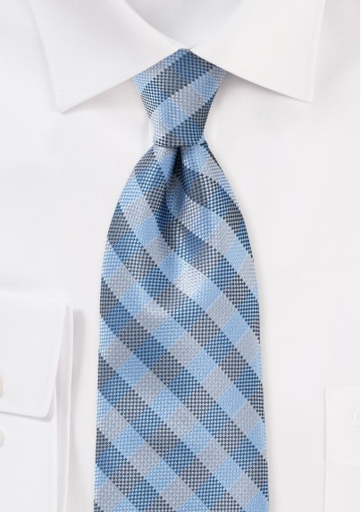Plaid Micro Woven Tie in Blues and Silvers