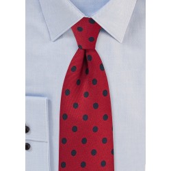 Apple Red and Navy Blue Polka Dot Tie