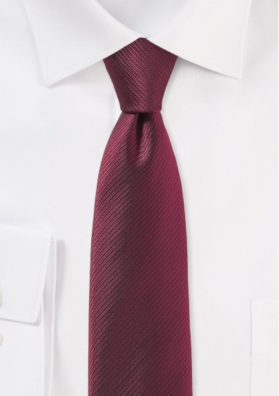 Burgundy Red Skinny Tie with Stripe Texture