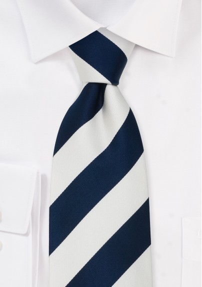 Navy Blue & White Striped Silk Tie for Kids