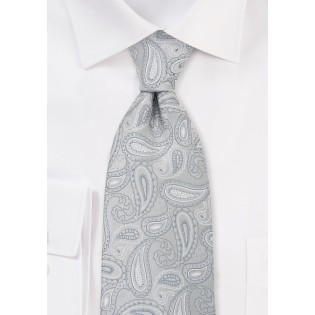 Silver Gray Paisley Necktie in XL