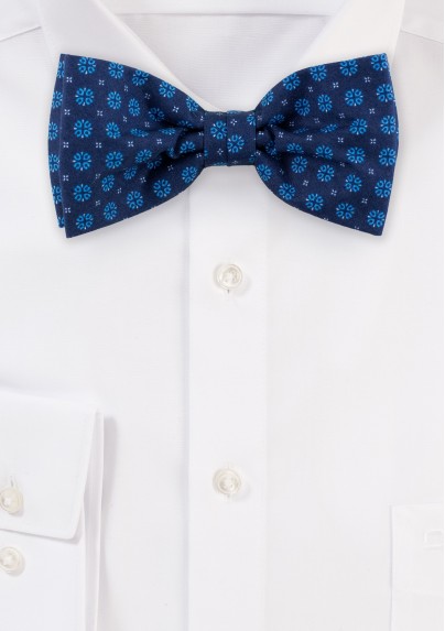 Geo Print Cotton Bow Tie in Navy and Blues