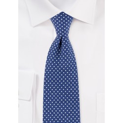 Blue Geometric Print Skinny Cotton Tie in Royal Blue