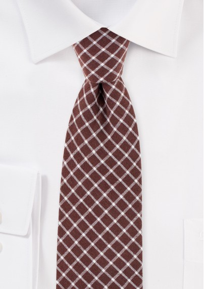 Slim Cut Window Pane Check Tie in Brown and Tan