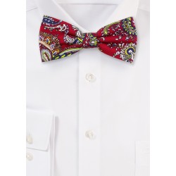 Cherry Red and Gold Paisley Bowtie in Cotton