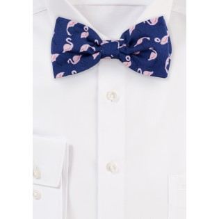 Flamingo Print Bow Tie in Navy and Pink