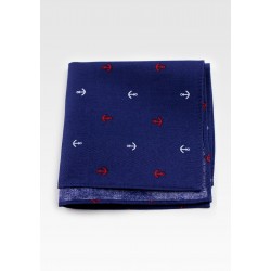 Nautical Anchor Print Cotton Pocket Square in Navy