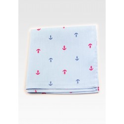 Sky Blue Cotton Pocket Square with Printed Anchors