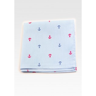 Sky Blue Cotton Pocket Square with Printed Anchors
