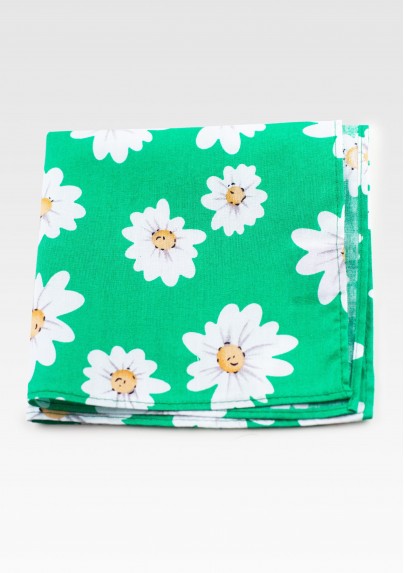 Daisy Flower Print Pocket Square in Spring Green