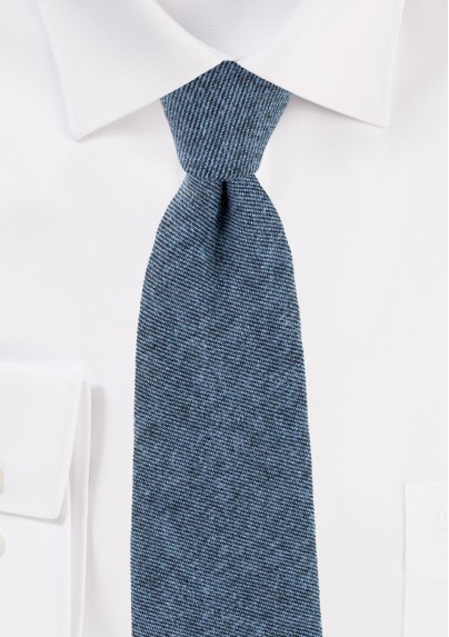 Textured Cotton Skinny Tie in Denim Blue