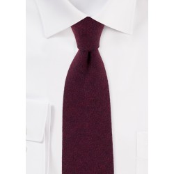 Solid Burgundy Cotton Tie with Herringbone Weave