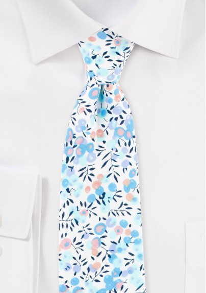 Blue and Aqua Floral Summer Tie in Cotton