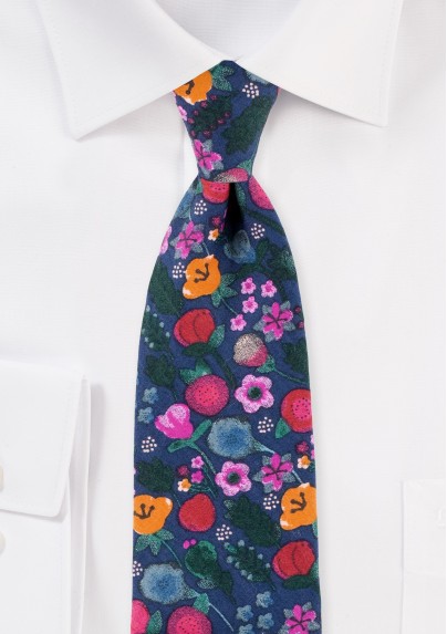 Colorful Floral Tie in Matte Printed Cotton