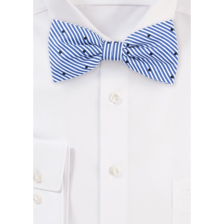Blue and White Striped Bow Tie in Cotton