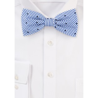 Blue and White Striped Bow Tie in Cotton