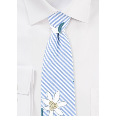 Summer Stripe Cotton Tie with Embroidered Florals