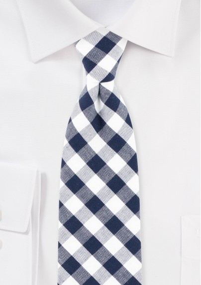 Navy and White Gingham Check Cotton Tie