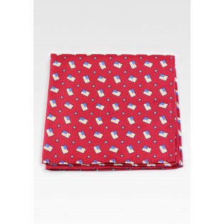 Red Pocket Square with American Flags