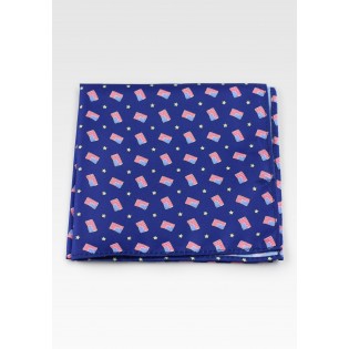 Royal Blue Pocket Square with US Flags