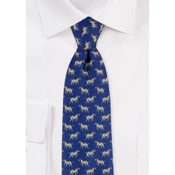 Trendy Mens Tie with Hounds Print in Navy and Tan
