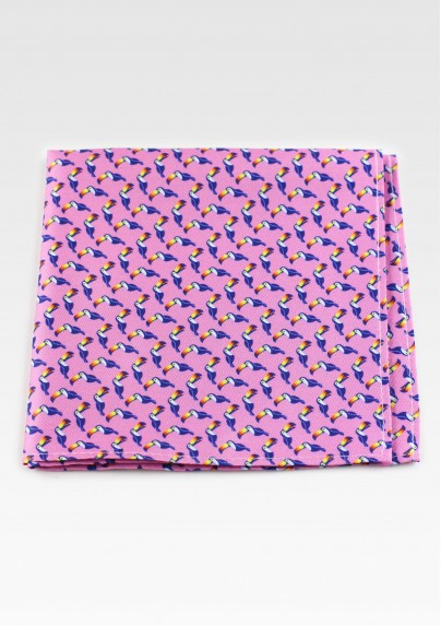 Pink Pocket Square with Toucan Print