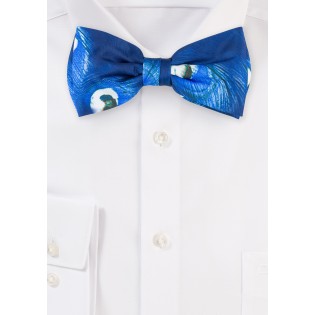 Blue Bow Tie with Peacock Feather Design Print