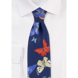Butterfly Print Mens Tie in Blue