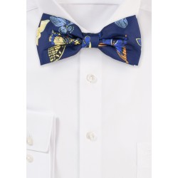 Blue Bow Ties with Butterfly Design Print