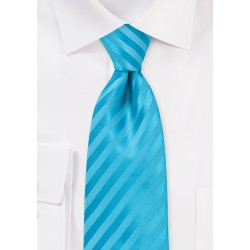 Aqua Blue Striped Tie in Extra Long Length