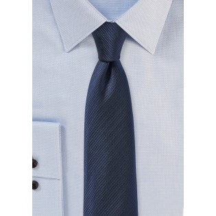 Navy Skinny Tie with Ribbed Texture