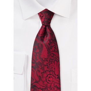 Chili Red Kids Tie with Paisley Design