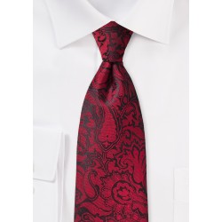 XL Length Paisley Tie in Chili Red