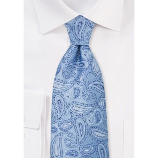 Light Blue Paisley Tie in Long Length