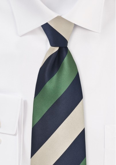 Navy, Tan, and Olive Striped Tie