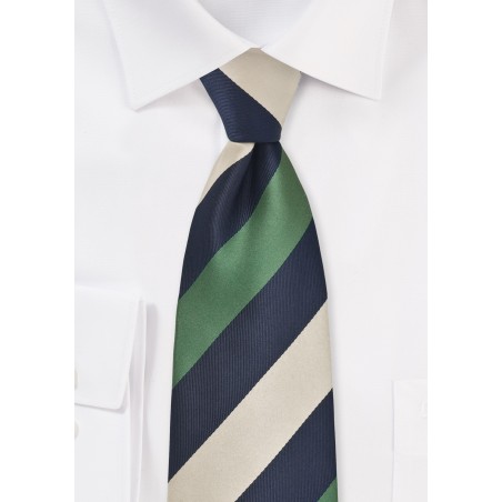 Navy, Tan, and Olive Striped Tie