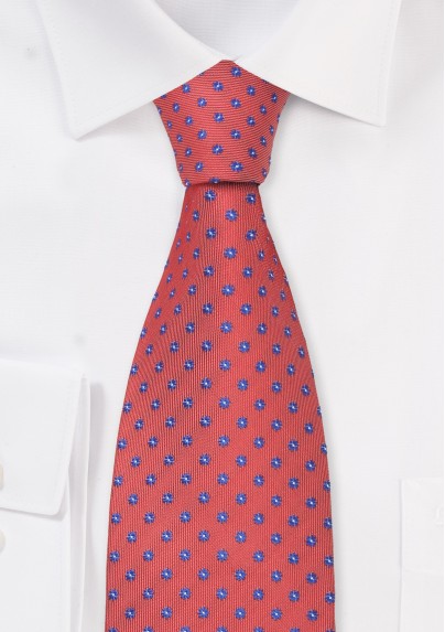 Coral-Red Floral Silk Tie for Kids
