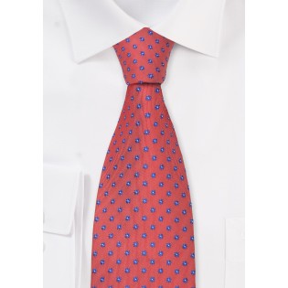 Coral-Red Floral Silk Tie for Kids