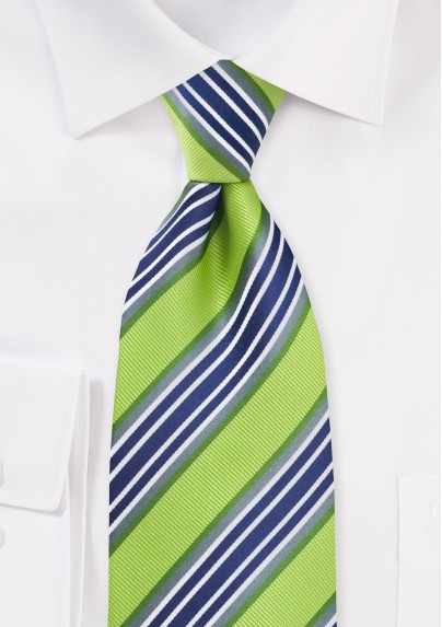 Lime and Navy Striped Tie in XL Length